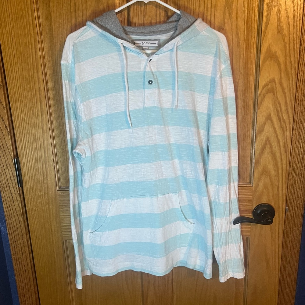 PD&C Blue and White Striped Sweater Lightweight Pullover Men’s Size Medium